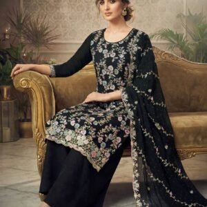 Soft Georgette Heavy Embroidered Churidar Material – Black