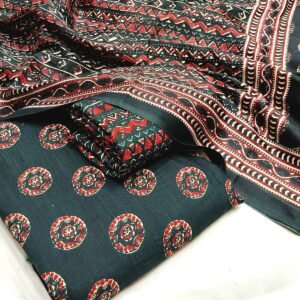 Original Rayon Jaipuri Print Churidar Material – Black & Red Ajrak
