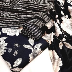 Original Rayon Jaipuri Print Churidar Material – Black & White Floral