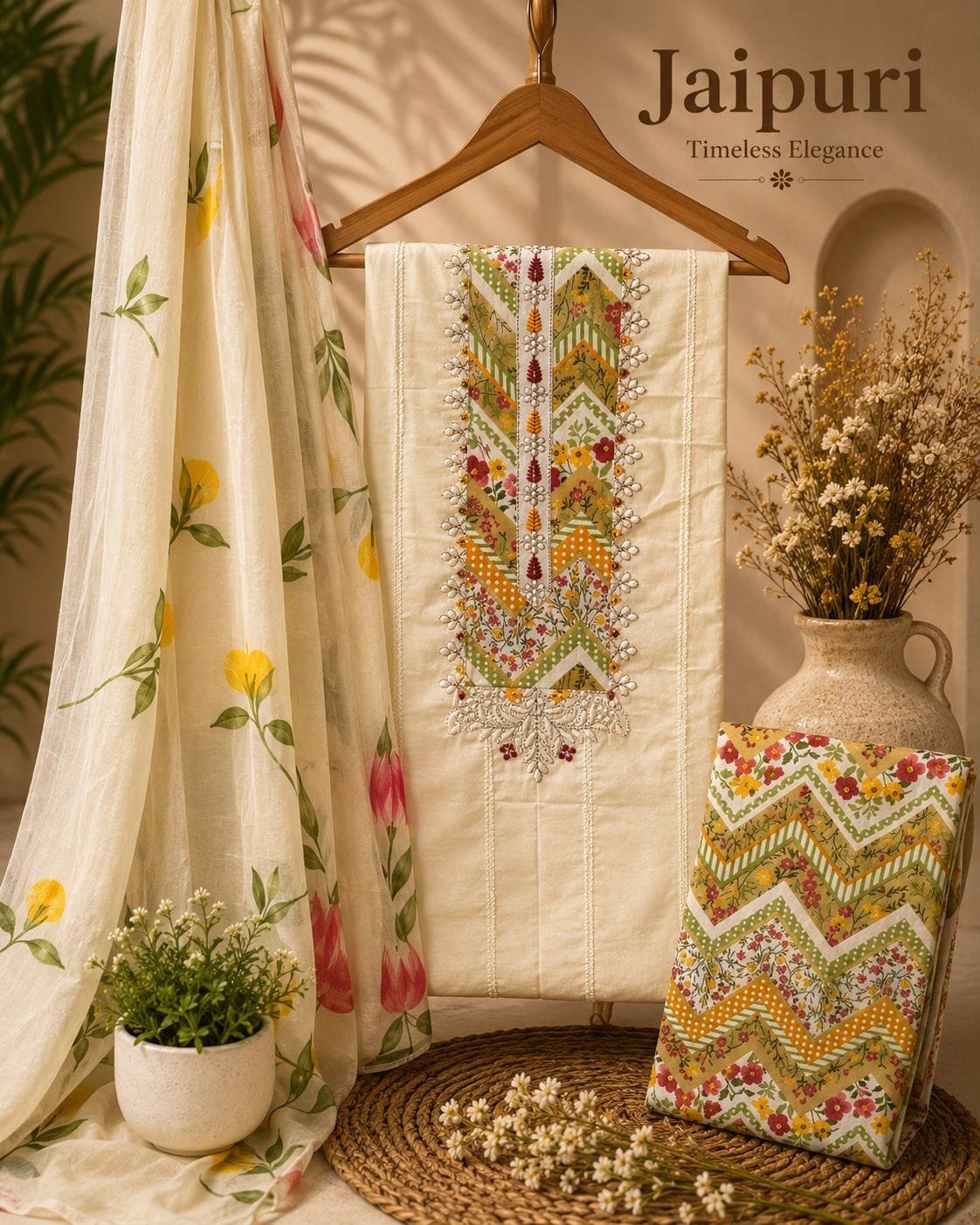Pure Cotton Embroidered Churidar Material – Design 01
