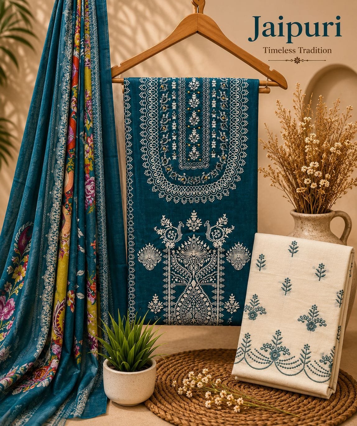 Pure Cotton Embroidered Churidar Material – Design 04
