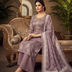 Pure Jaam Satin Embroidered Churidar Material – Dusty Mauve Leaf