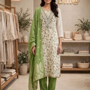 Limited Edition Printed Silk Churidar Material – Green
