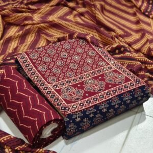 Cotton Ajrakh Patch Embroidered Churidar Material – Maroon