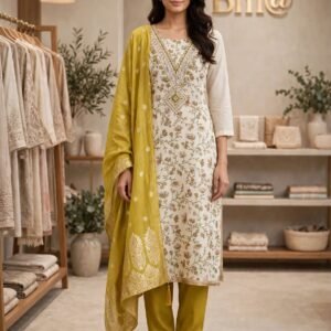 Limited Edition Printed Silk Churidar Material – Mustard