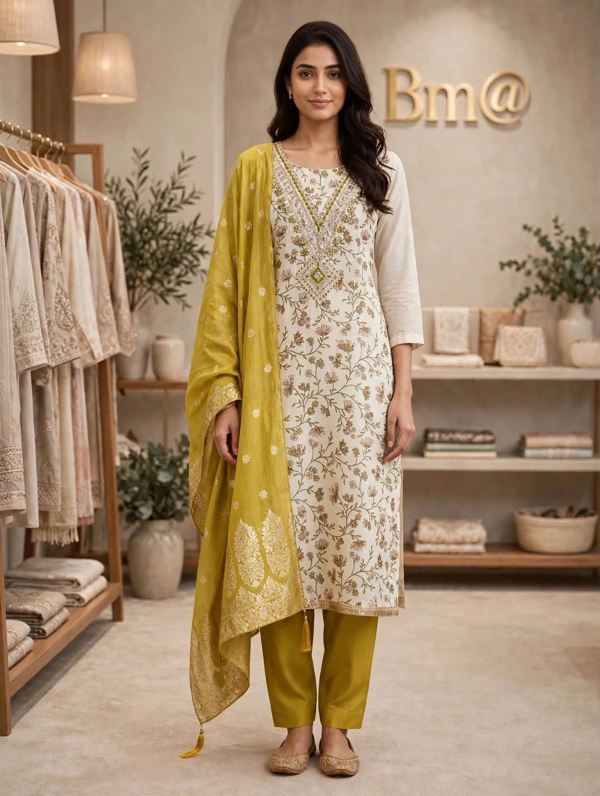 Limited Edition Printed Silk Churidar Material – Mustard