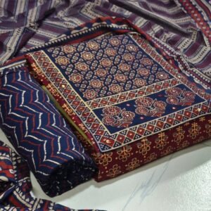 Cotton Ajrakh Patch Embroidered Churidar Material – Navy