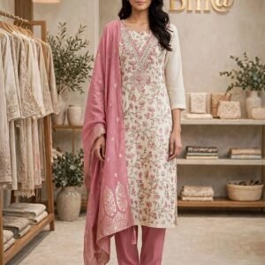 Limited Edition Printed Silk Churidar Material – Rose Pink