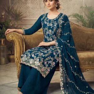 Soft Georgette Heavy Embroidered Churidar Material – Teal